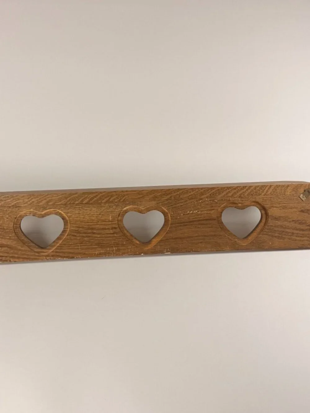 Wooden Wall Coat Rack Heart Cutout Hooks Rustic Oak Pre Owned Good Condition